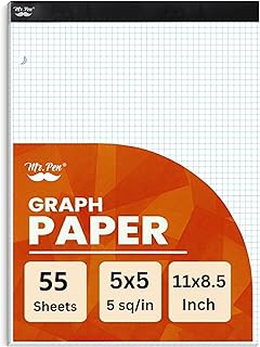 Mr. Pen- Graph Paper Pad 11"x8.5", 5x5 Quad-Ruled Graph Paper, 5 Squares per Inch, Grid Paper Pad, 3-Hole Punched, 11 Inch x 8.5 Inch, 55 Sheets, White