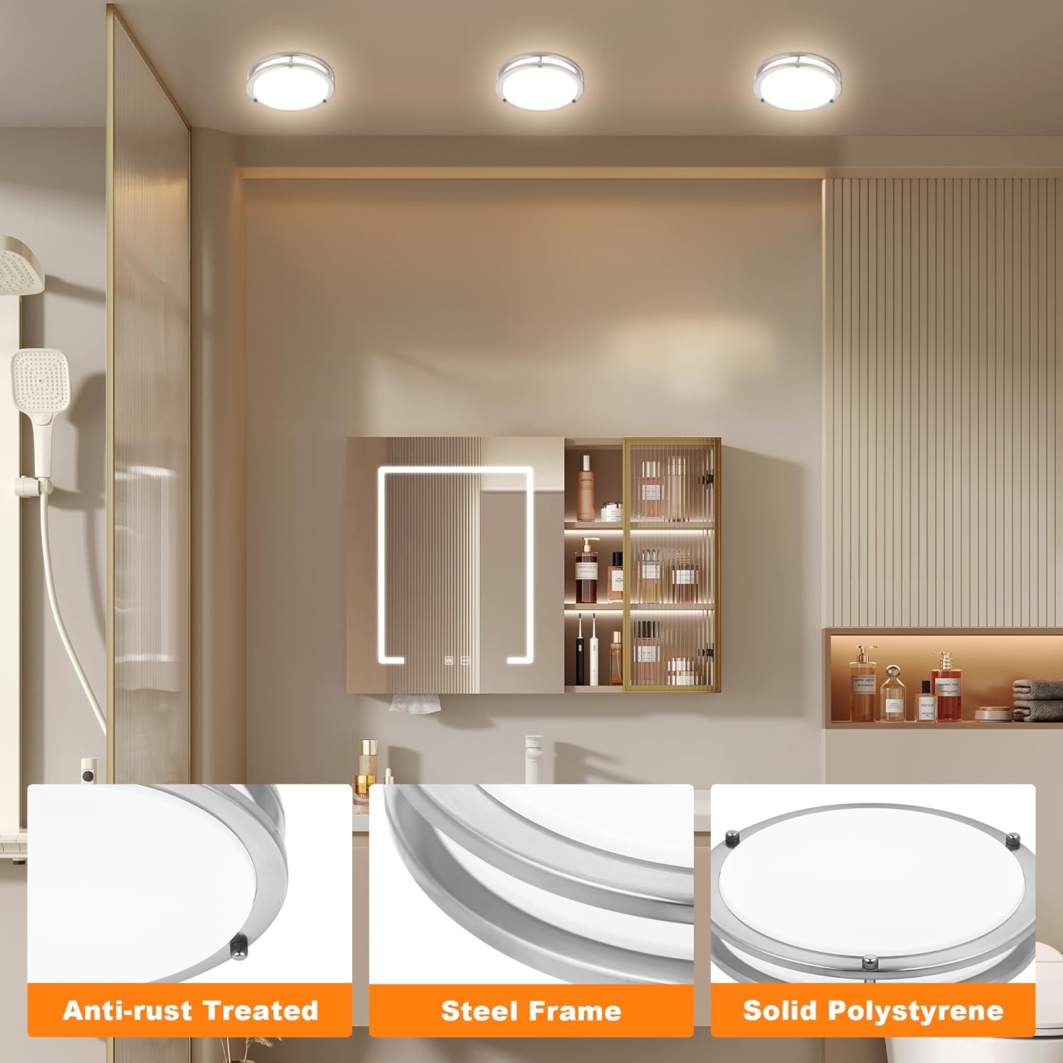 4 Pack 7.5 Inch Round Brushed Nickel Ceiling Light Fixture - Flush Mount LED Ceiling Lamp Set of Four 2700K/3000K/3500K/4000K/5000K Adjustable Brushed Nickel Bathroom LED Light for Bedroom 12W