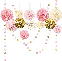 Vista 12 de AOBKIAT Juego de decoraciones de fiesta de oro rosa y azul marino, pompones de papel de seda, guirnalda de papel para compromiso y aniversario