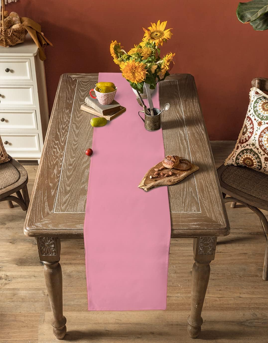 Dining Table Runner Dresser Scarves, Pure Pink Solid Color for Girls Table Runners 90 inches Long,Non-Slip Washable Coffee Table Runners for Wedding Holiday Party Table Decoration