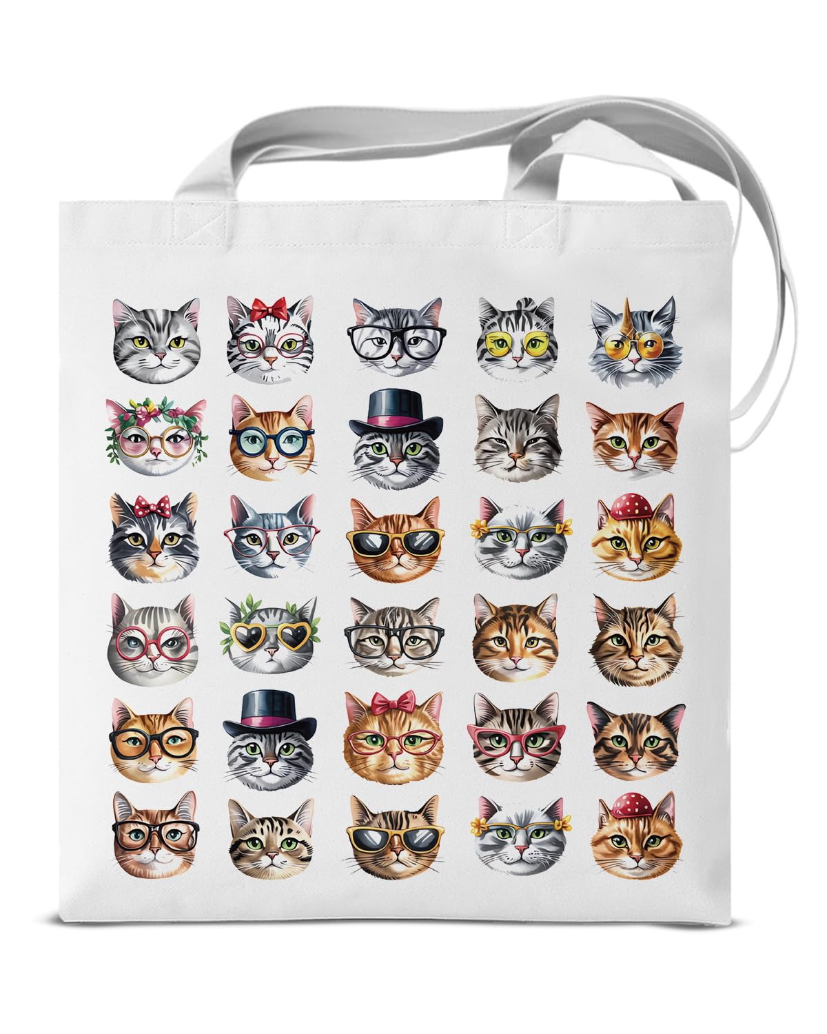KSFFWQIN Funny Cat Canvas Tote Bag for Women Cute Kitty Print Aesthetic Reusable Grocery Shoulder Bag for Shopping Work Travel Beach Cat Lover Totes