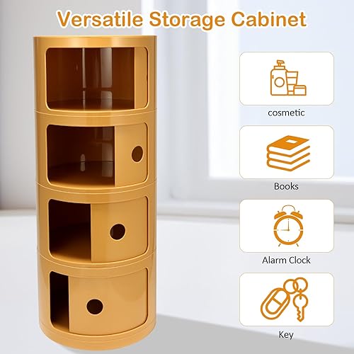 Miniatura 4 de Mesita de noche redonda de 4 niveles, armario de almacenamiento estrecho, armario de almacenamiento pequeño y elegante, no requiere instalación,