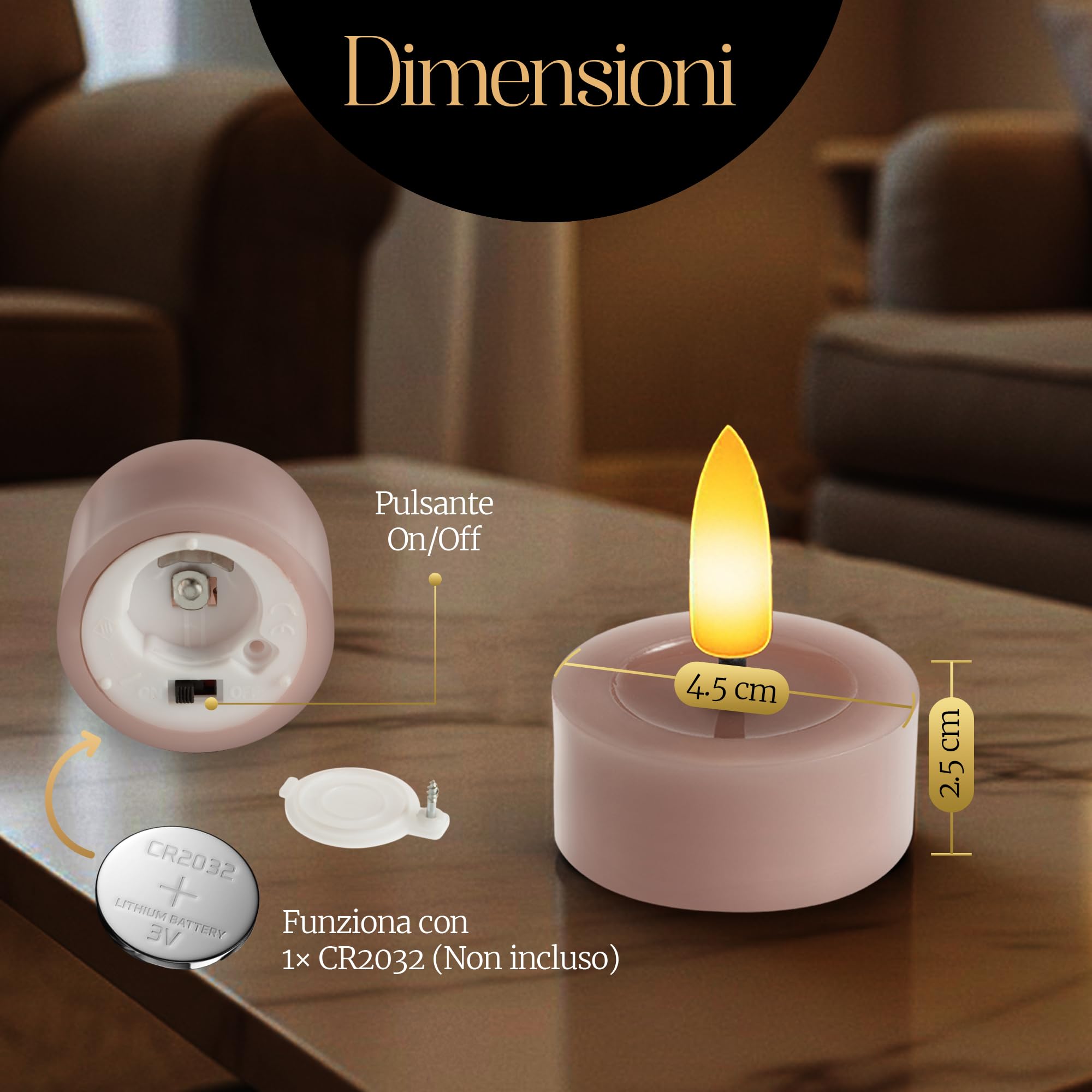 Meisterhome Set di 12 lumini a LED, senza fiamma, con luce tremolante, Ø 4,5 cm, altezza 2,5 cm, vera cera, con timer e telecomando, funzionamento a batteria, luce bianca calda