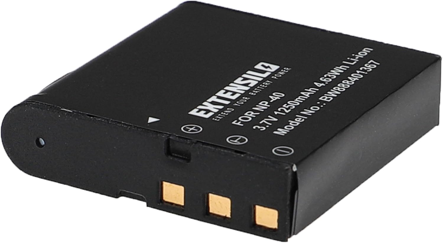 Angled view of an EXTENSILO battery showing the contact pins