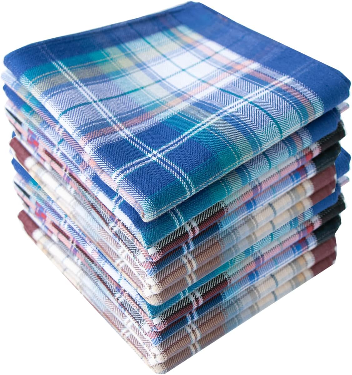Mens Handkerchief 100% Soft Cotton Handkerchief Classic Plaid Pocket Squares