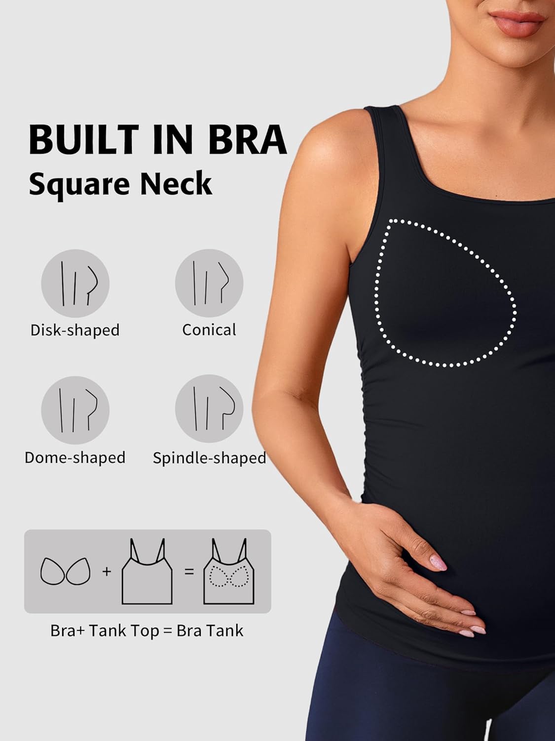 ATTRACO Maternity Tank Tops Seamless Side Ruche Sleeveless Pregnancy Basic Shirt with Built in Bra - Image 5