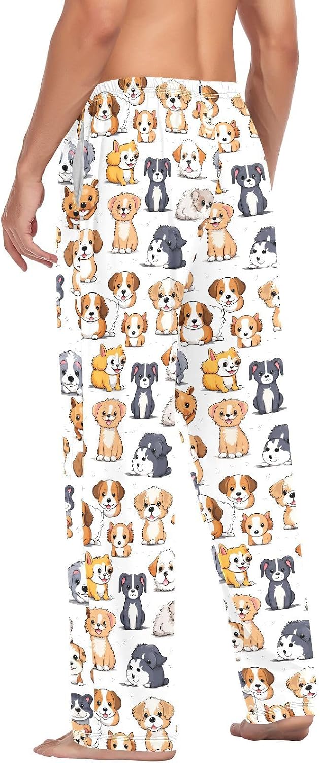 ALAZA Cute Puppy Print Dog Men's Pajama Pants Men Cotton Pajama Bottoms with Pockets, S