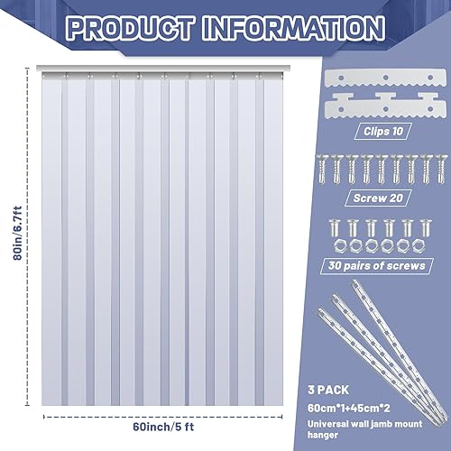 Miniatura 23 de Juexica Kit de cortina de puerta de plástico de 36 x 80 pulgadas, cortinas de invierno de 0.08 pulgadas, cortina de puerta de congelador