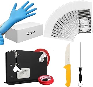 Meat Packaging Kit 500 Wild Game Bags (1.5 Lb) Steel Tape Sealer 2 Rolls Sealing Tape 50 Puncture-resistant Gloves Sharpening Steel Boning Knife for Cooks Butchers Hunters Home Use