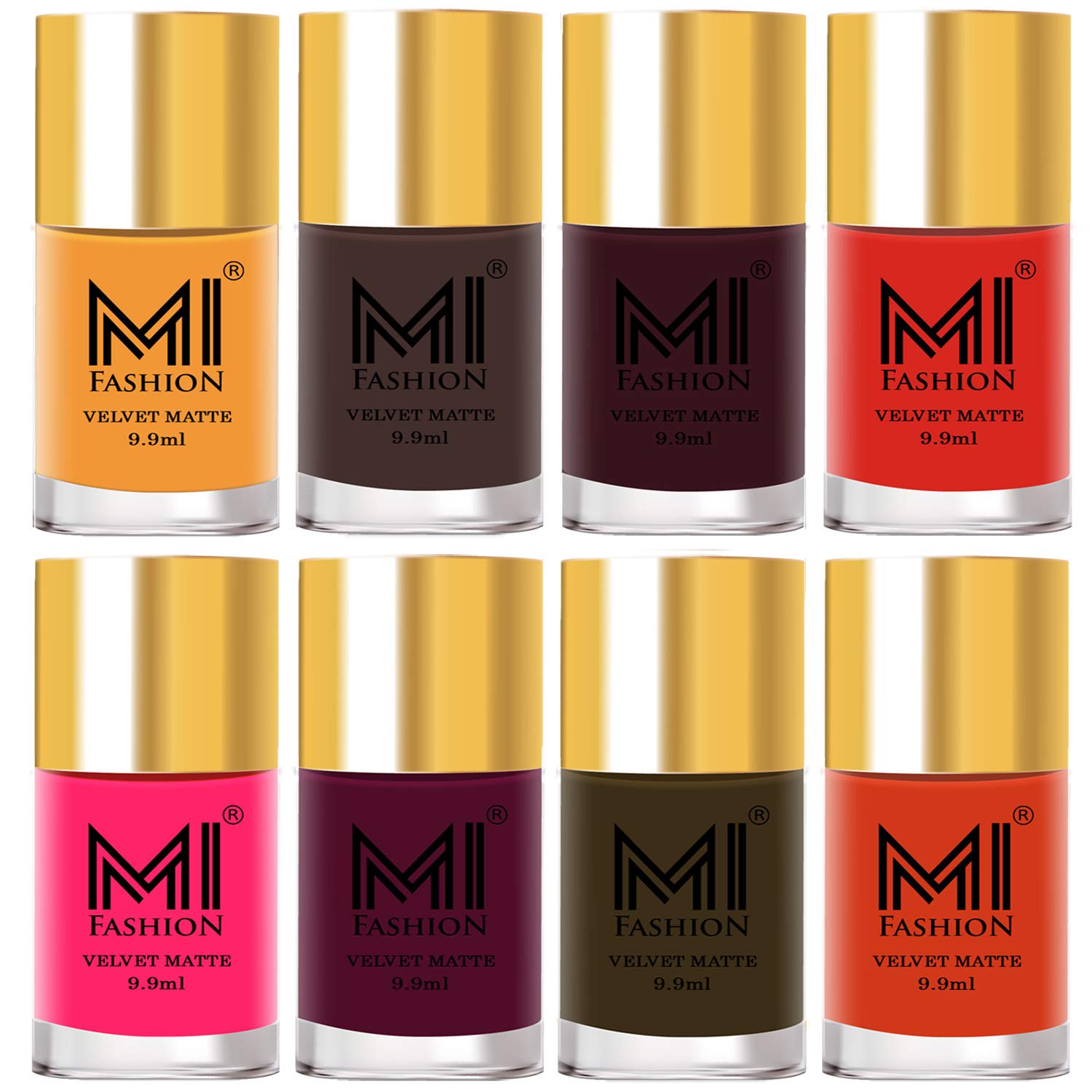 MI FASHION Velvet Matte Nail Paint Combo Sets Multicolors Non-Stop, Rain Or Waterproof Harmful Toxic Free Top Coat 9.9ml Each (Pack-8)-image-7