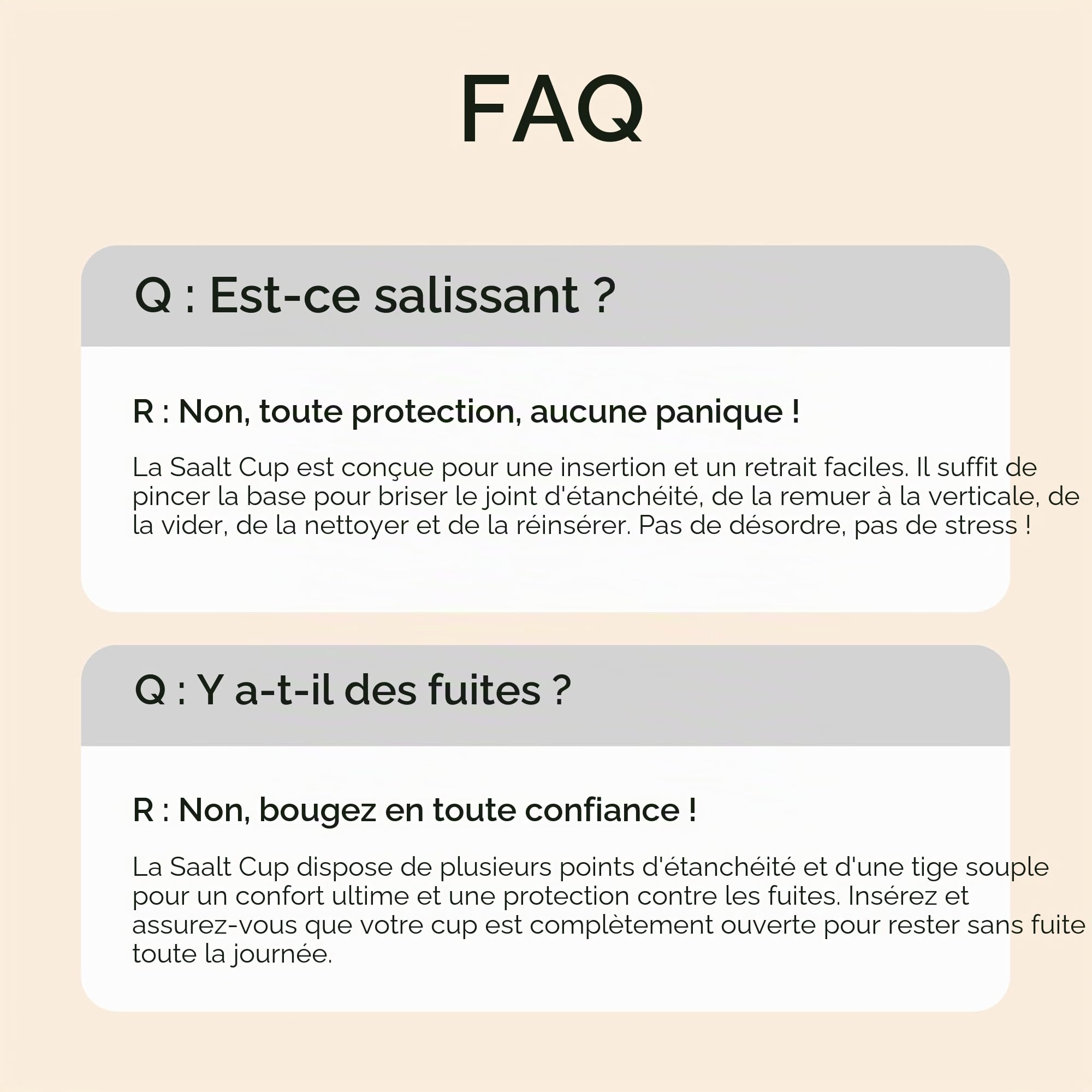 Saalt Soft Menstrual Cup – Coupe menstruelle réutilisable – Protection anti-fuites jusqu'à 12 heures – Sans BPA ni latex – Inclut une coupe et un sac de transport - taille Petit, Gris
