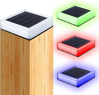 T-SUNUS Solar Post Light Solar Post Cap Lights Outdoor Color Changing Cubed Solar Fence Post Cap Light Solar Powered Caps for 4x4 5x5 6x6 Posts Patio Garden Decoration 4 Pack