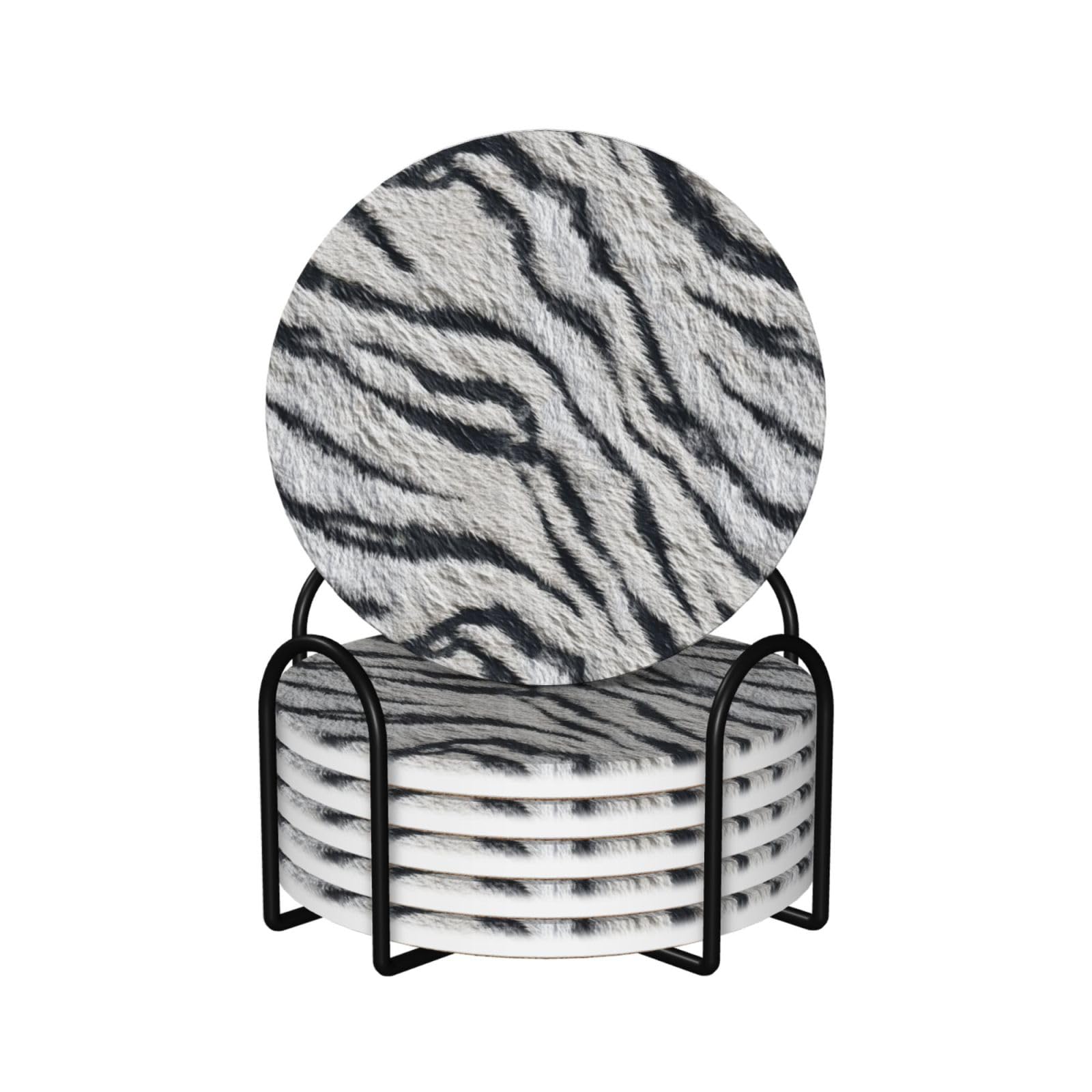 Dessous de verre en céramique et liège haut de gamme au design artistique zébré noir et blanc
