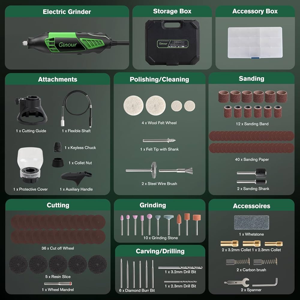 Rotary Tool Kit Variable Speed With Flex Shaft, 61pcs Accessories And Carrying Case For Grinding Cutting Wood Carving Sanding And Engraving