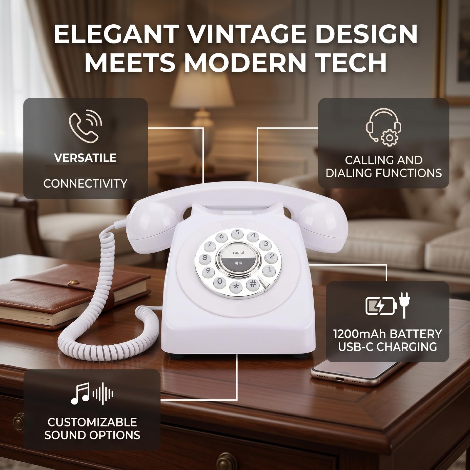Topiky Téléphone Rétro Bluetooth sans Fil, Téléphone Vintage sans Fil