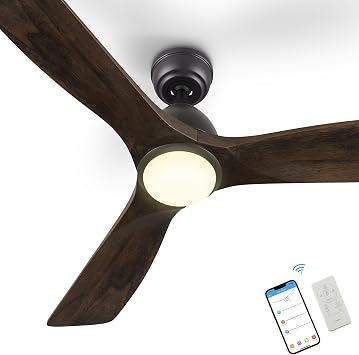 SMAAIR 48" Smart Ceiling Fan with Lights and Remote,Low Profile Modern Ceiling Fan,3 Solid Wood Blades,Supports Siri/Alexa/Google Assistant,10 Speed DC Motor,Dimmable,Indoor Use,Brown Walnut