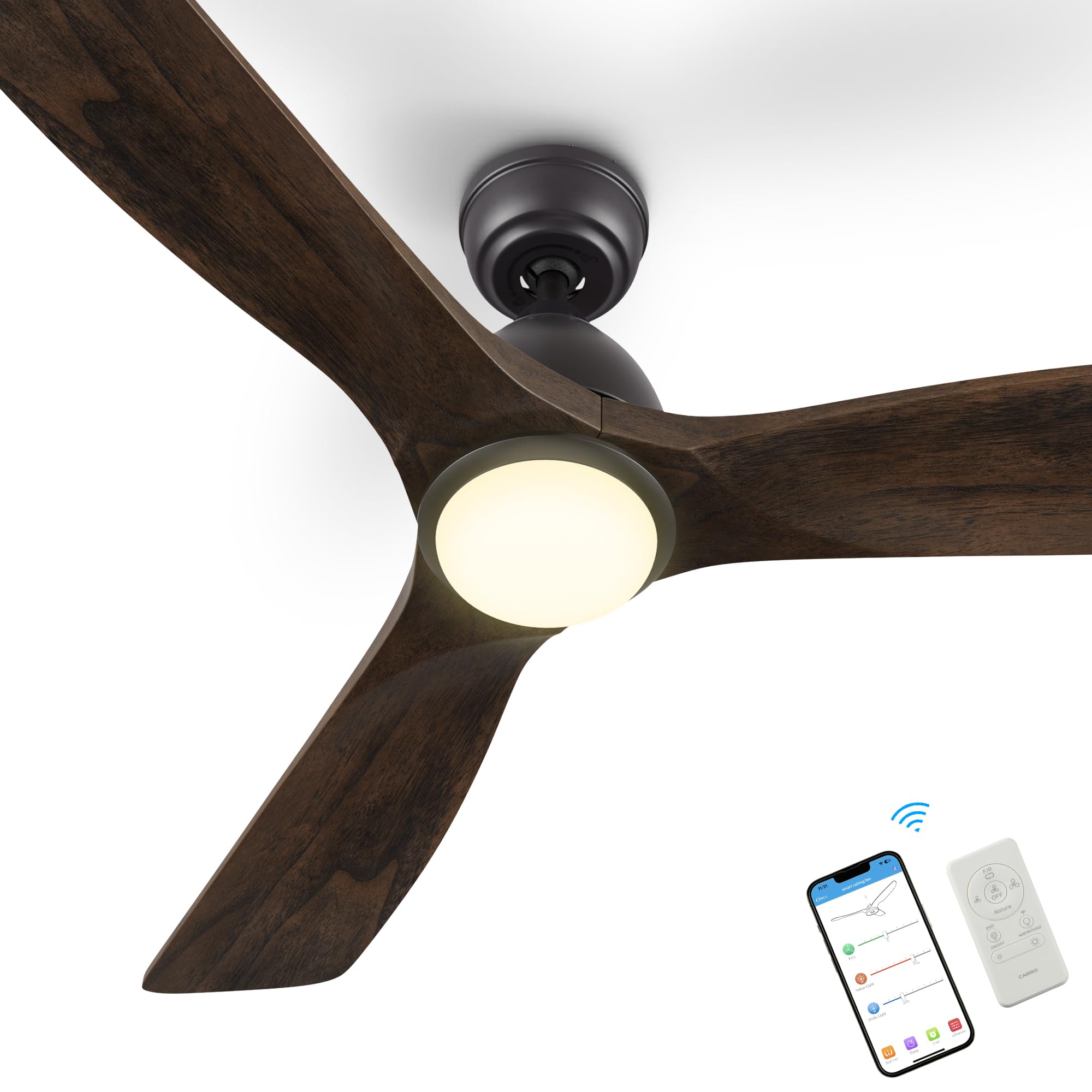 SMAAIR 48" Smart Ceiling Fan with Lights and Remote,Low Profile Modern Ceiling Fan,3 Solid Wood Blades,Works with Siri/Alexa/Google Assistant,10 Speed