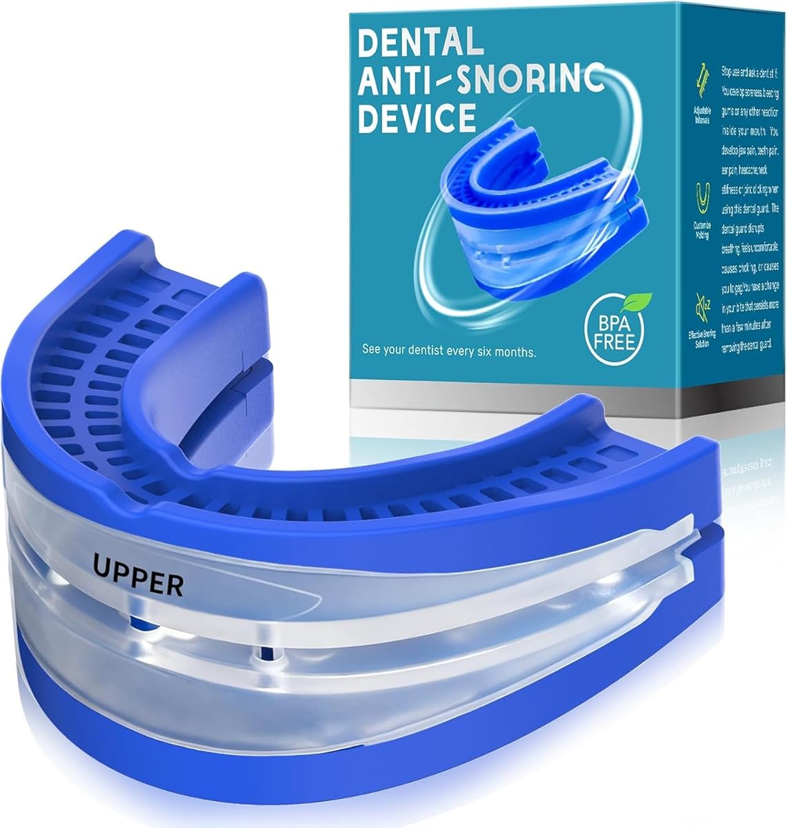 Anti Snoring Devices for Sleep,Adjustable Anti Snoring Mouth Guard – Sleeping Snore Stopper Sleep Apnea Mouthpiece Reusable Anti Snore Mouthpiece Device Fit for Snore Relief for Men and Women (Blue)