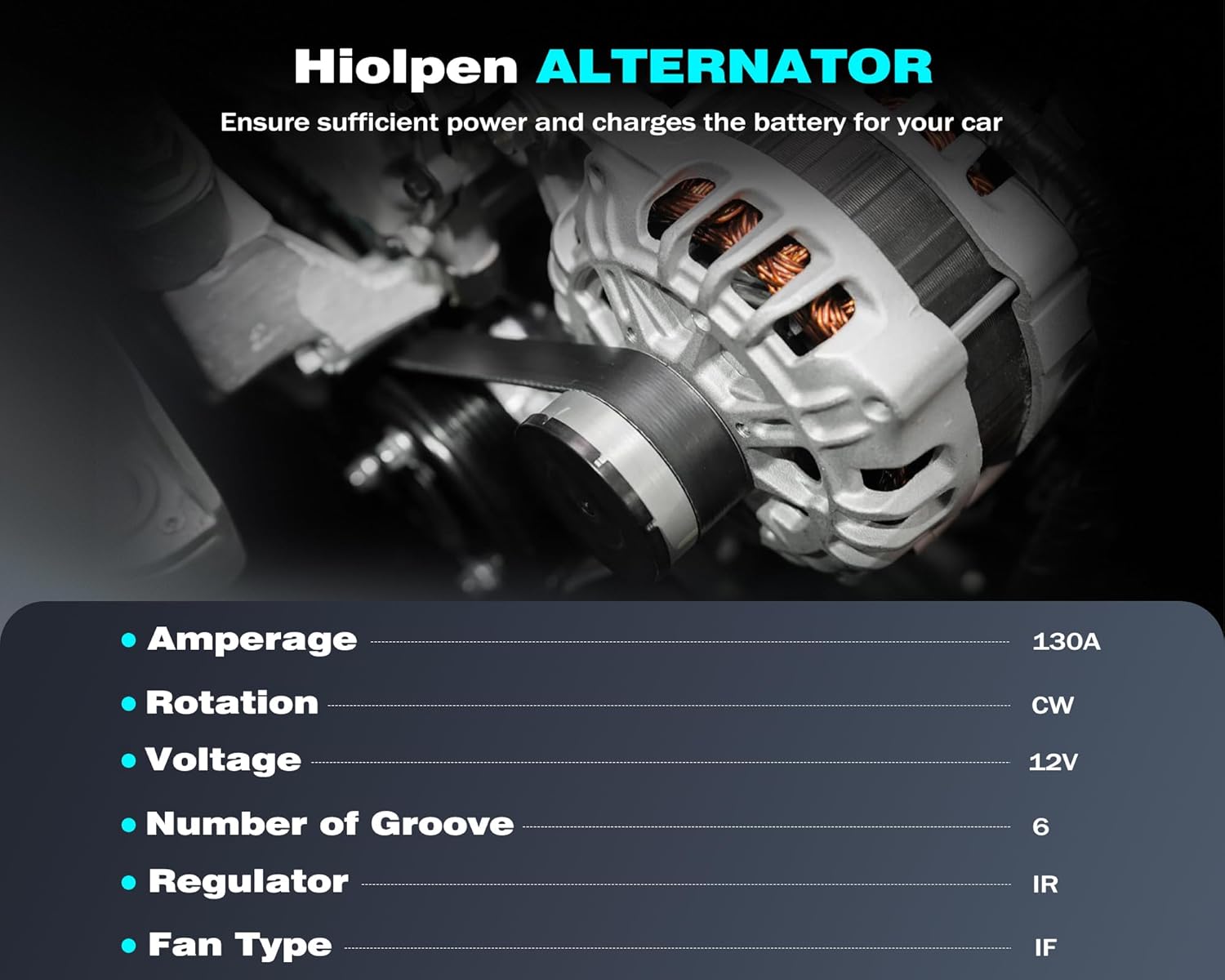 11573N New Alternator Compatible with 2011 2012 2013 for Honda Odyssey V6 3.5L, 2012-2015 for Pilot, 2012-2014 for Ridgeline, 130Amp 6-Groove Pulley Alternators 104210-1240 31100-RV0-A01 9764219-124