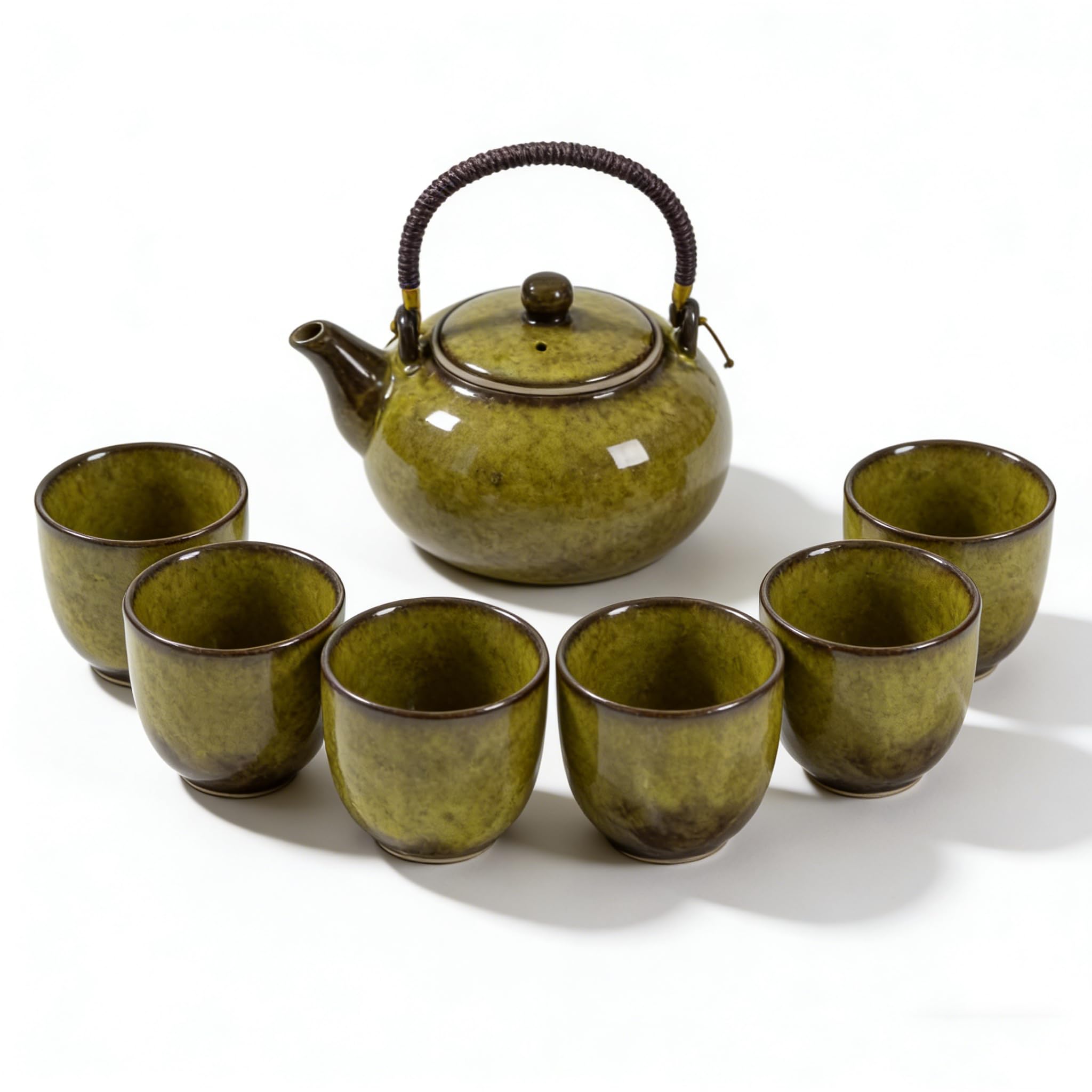 Tee Set Chinesische Teeservice aus Keramik, 600ml Teekanne und 6 Tasse 120ml Kungfu Tee Services, Ofenveränderte Glasur asiatische Teekanne für Teeliebhaber, Gelb