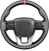 Vista 7 de Loncky - Fundas de volante personalizadas de fibra de carbono PU cosidas a mano para Toyota Fortuner 2015-2021/Toyota Hilux 2015-2021, accesorios