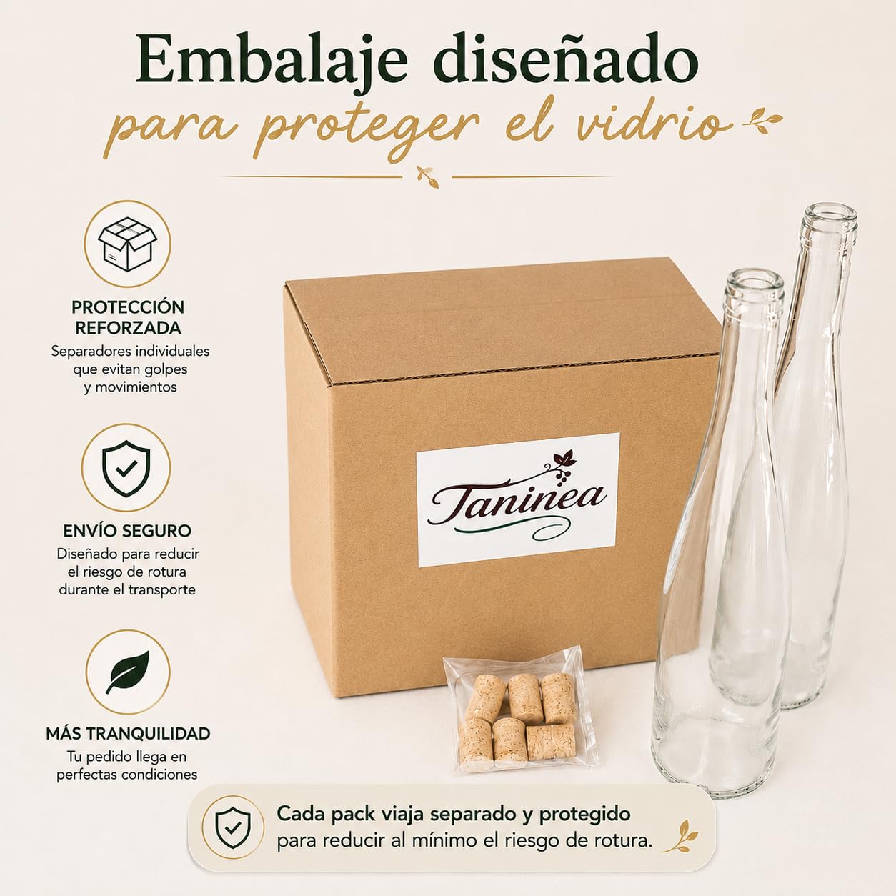 Botellas Vacías para Vino 750 ml Vidrio Transparente Pack 6 Corcho Cónico