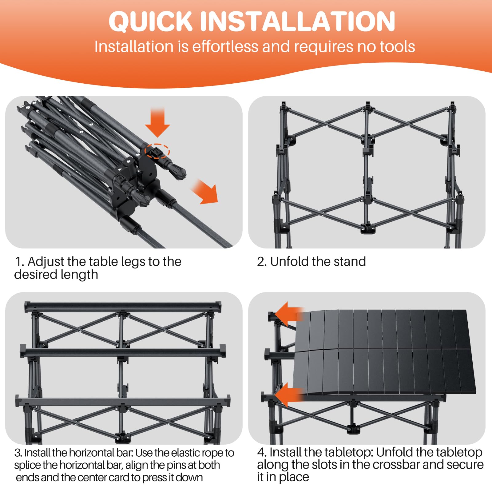 FUNYKICH Tavolo da Campeggio Pieghevole, Altezza Regolabile 2 Posizioni (44/70 cm), Tavolo da Picnic per Barbecue,Struttura in Acciaio X Resistente, Tavolo per Griglia, per Giardino, 67x58 cm, Nero