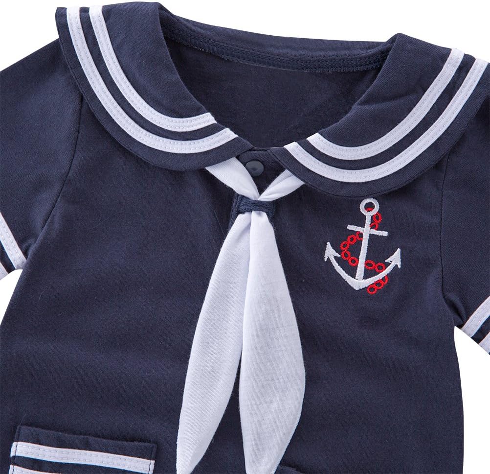 May's Baby Toddler Boys Sailor Stripe Romper Marine Navy Romper Outfit - Image 3