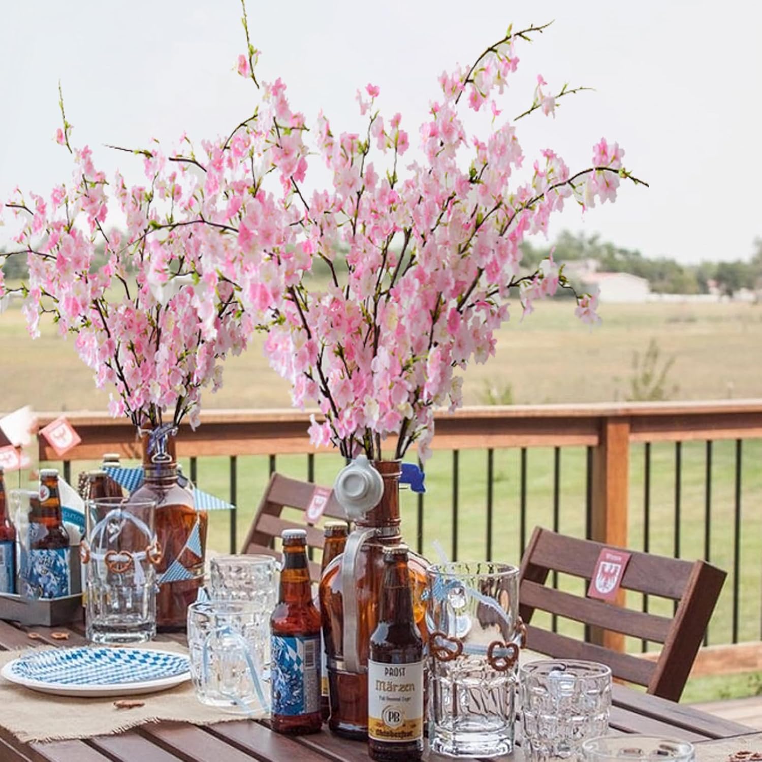 6PCS Artificial Cherry Blossom Branches Faux Cherry Silk Flowers Vine Tall Stems Artificial Flower for Vase Wedding Home Decor (Dark Pink) - Image 5