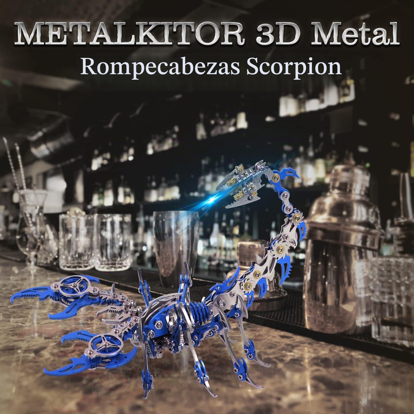 Metalkitor Scorpion - Kits de Rompecabezas de Metal 3D para Adultos y Adolescentes, 454 Piezas, Modelos de Montaje mecánico, 4 Horas para Construir, Decoraciones (Azul)