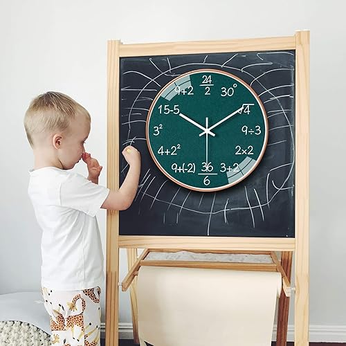 Vista 6 de Reloj de pared de matemáticas de 12 pulgadas con movimiento silencioso sin tictac, reloj de pared de cuarzo de calidad para oficina, aula, escuela