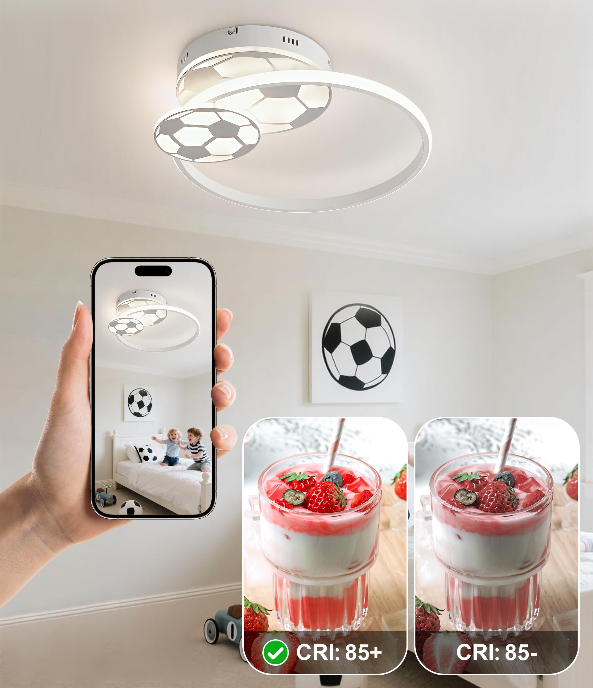 46CM 36W Lampara Infantil Techo, Lámpara de techo Fútbol LED Regulable con Control Remoto 3000-6000K, Lámpara LED para habitacion de bebé Plafon Led Techo para Dormitorio