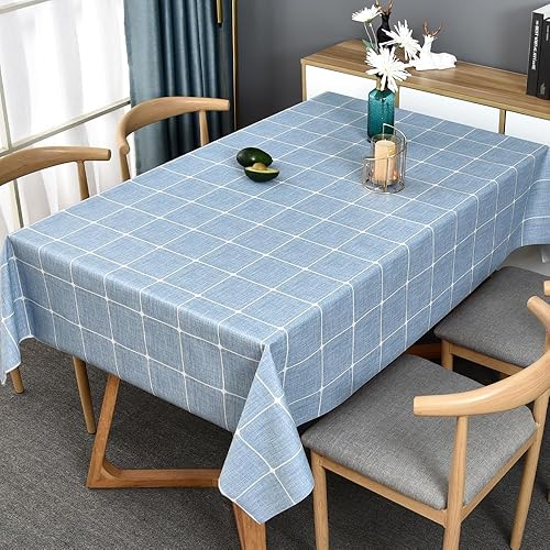 Miniatura 1 de Mantel rectangular de plástico, mantel de vinilo gris, impermeable, lavable, para mesa de comedor (54 x 108 pulgadas, color gris a cuadros)