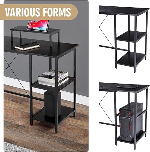 Miniatura 7 de UNICOO - Escritorio para computadora en forma de L, escritorios modernos de esquina con soporte de CPU, mesa de juego en forma de L con estantes de