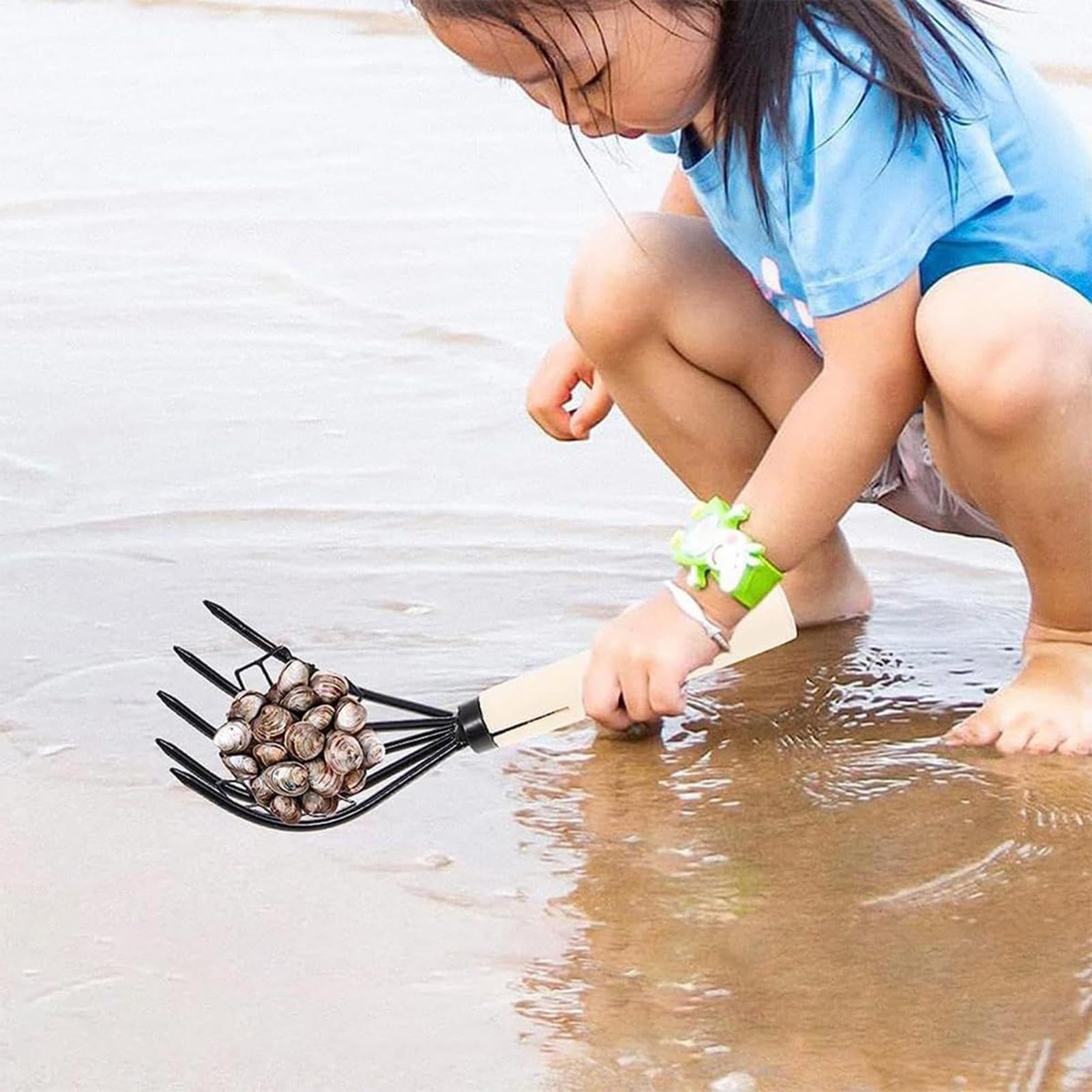 Rastrello da , 5 Denti Artigli per Vongole in Acciaio, Attrezzo Manuale Con Impugnatura Ergonomica Antiscivolo Per Diserbo E Giardinaggio Esterno