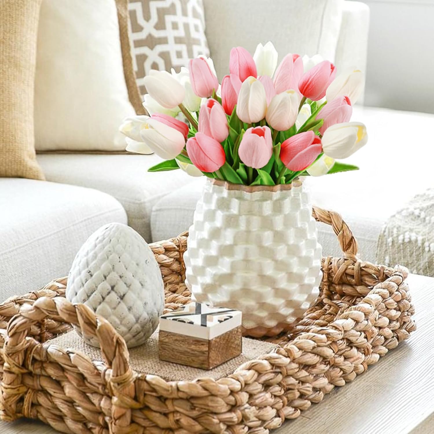 Beferr 18pcs Tulips Artificial Flowers Faux Tulip Real Touch Tulip Fake Flowers Bouquets Arrangements for Mothers Day Spring Easter Wedding Home Table Decor Coral Pink - Image 7