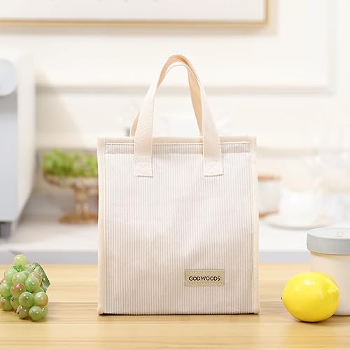 Miniatura 7 de TELLUMO Lonchera de pana para mujeres y hombres, bonita lonchera aislada con gran capacidad (7.5 litros), bolsa de almuerzo reutilizable para el