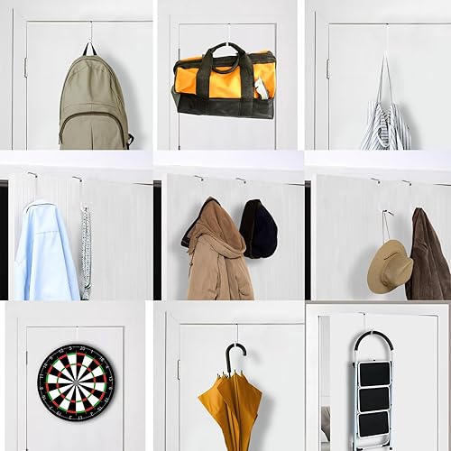 Miniatura 5 de Ganchos para colgar sobre la puerta, paquete de 8 ganchos de acero para puerta con revestimiento de goma, se ajustan a 0.7 a 1.4 pulgadas de ancho