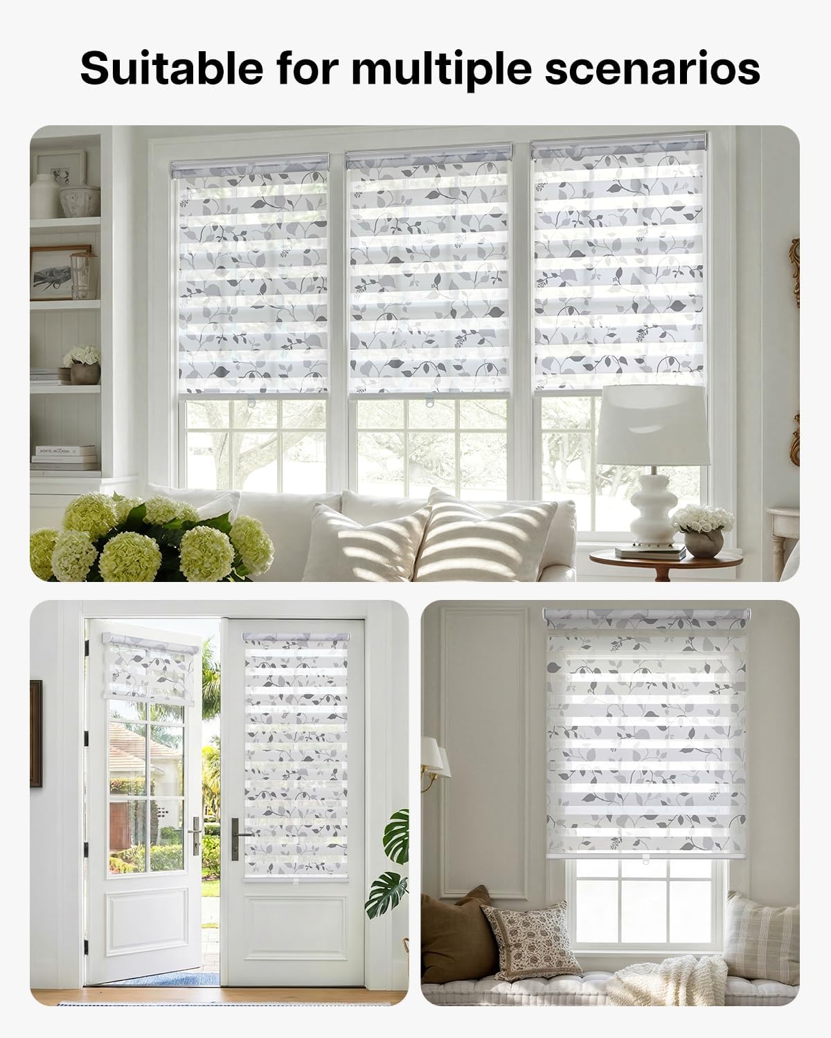 LazBlinds Cordless Zebra Blinds for Windows, Patterned Dual Layer Free-Stop Roller Shades for Ultimate Privacy & Light Control, Elegant Window Blinds & Shades, Foggy Laurel, 14" W x 72" H