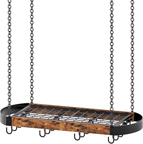 Miniatura 8 de TPR09BF - Estante colgante para ollas de 31.7 pulgadas, ahorro de espacio para cocina, estante colgante de bandeja de techo con 16 ganchos en S