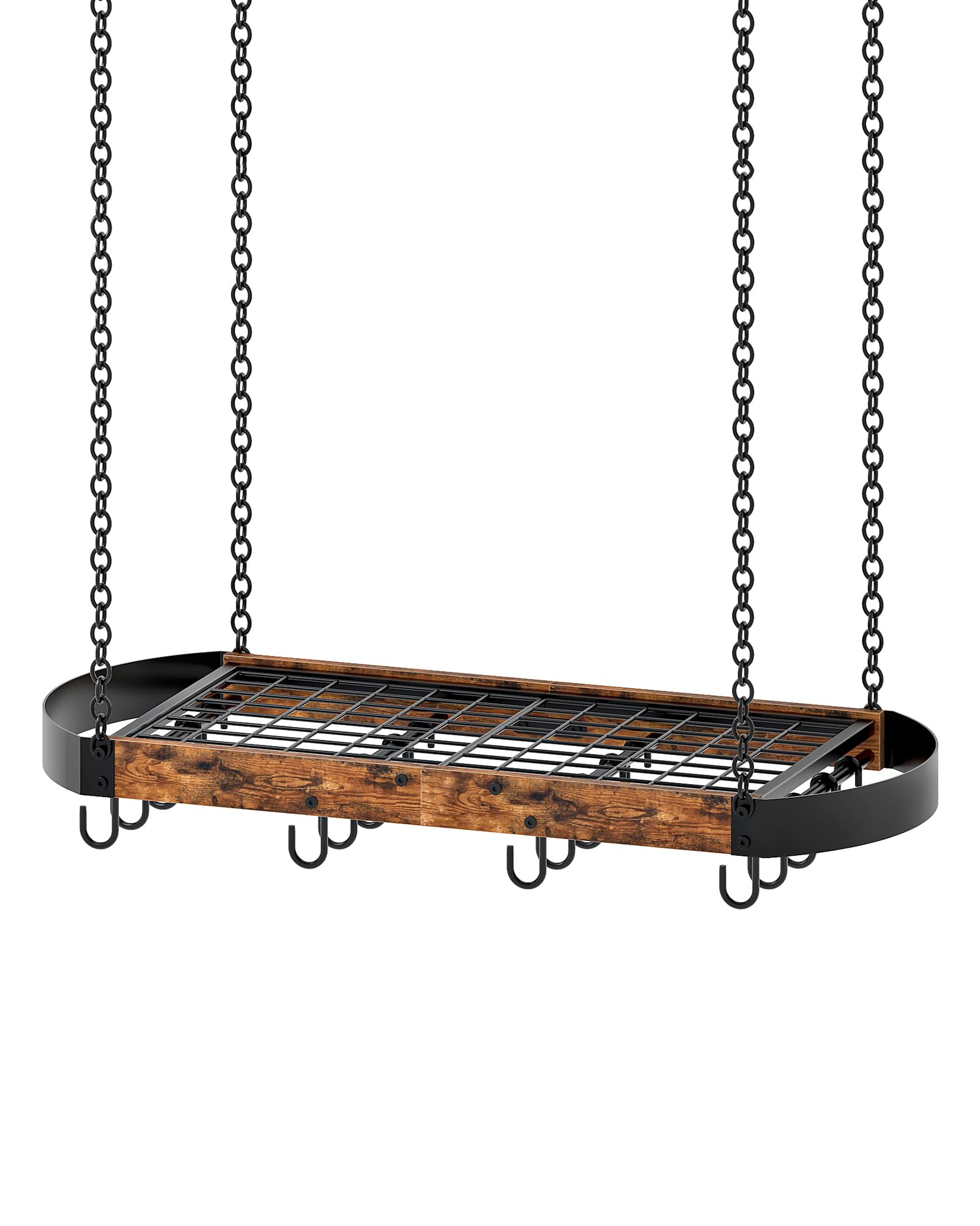CHOEZON 80,5 cm Küchenregal hängend, hängendes Küchenregal, Topfregal Deckenregal, Topfdeckelhalter, Pfannenhalter, Küchenorganizer mit 16 Haken, Metallgestell, Vintagebraun und Schwarz DTPR09BF