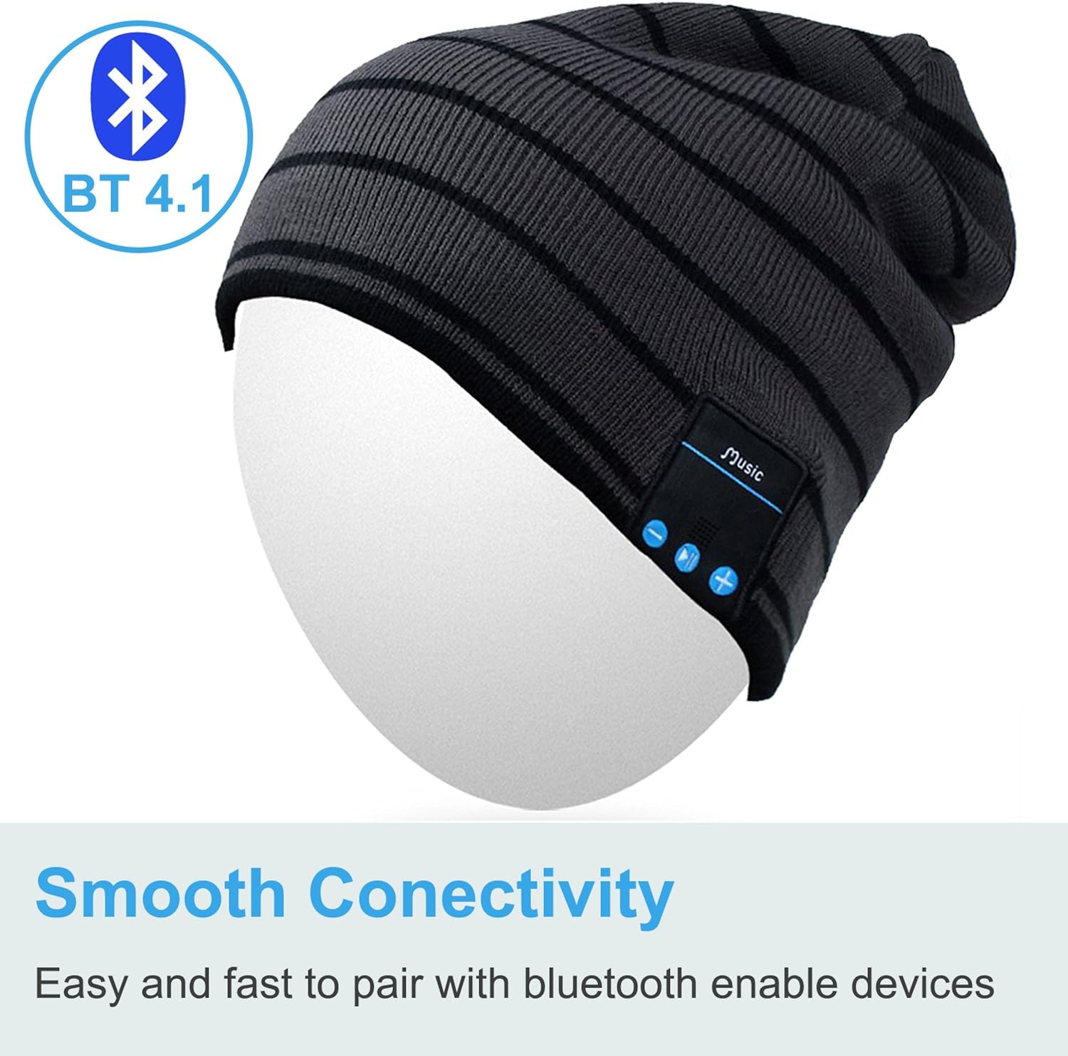 Qshell Winter Comfy Bluetooth Beanie Washable Hat w/Basic Knit Music Cap with Speakers & Mic Hands Free Wireless Bluetooth Headsets for Running Skiing Skating Hiking, Gray : Electronics