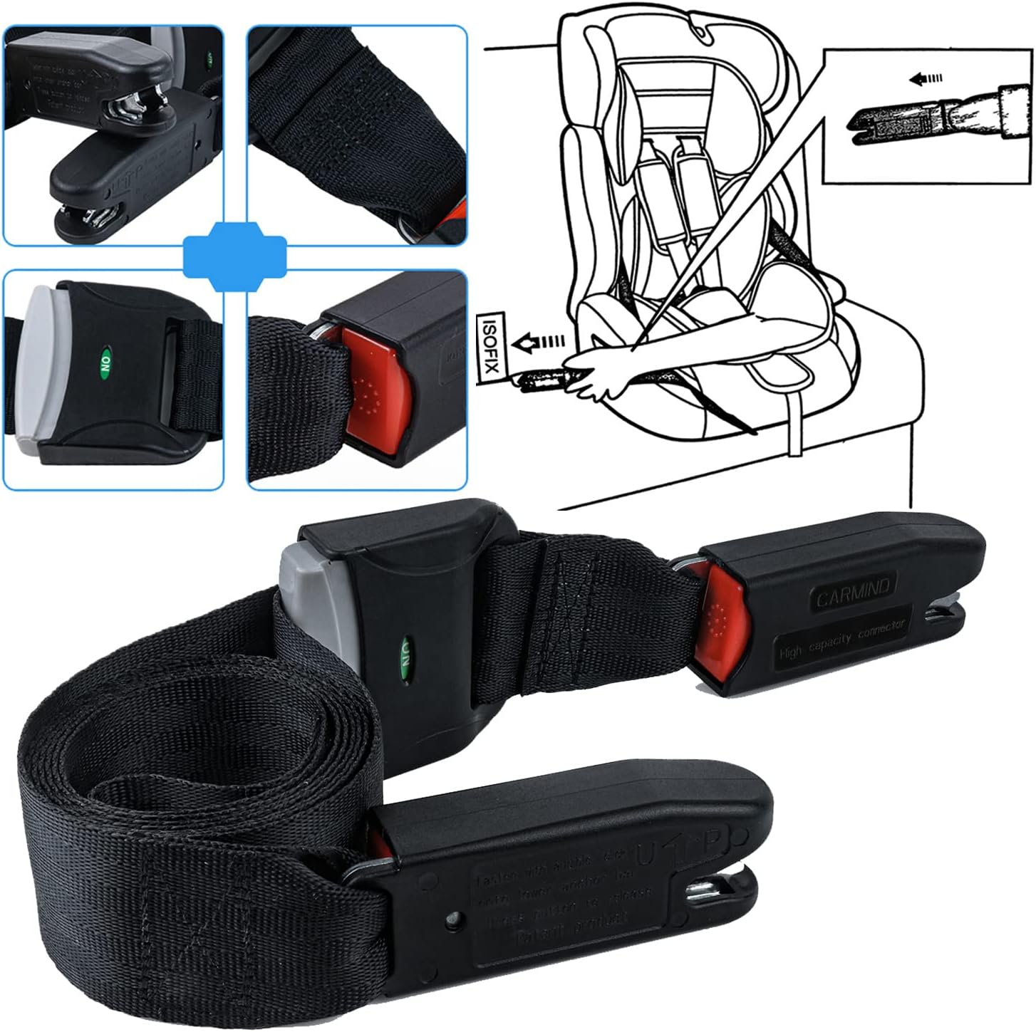 Straps Compatible with General Isofix Baby Seat Car Fixing Straps with Latch Interface 1Pack (black)