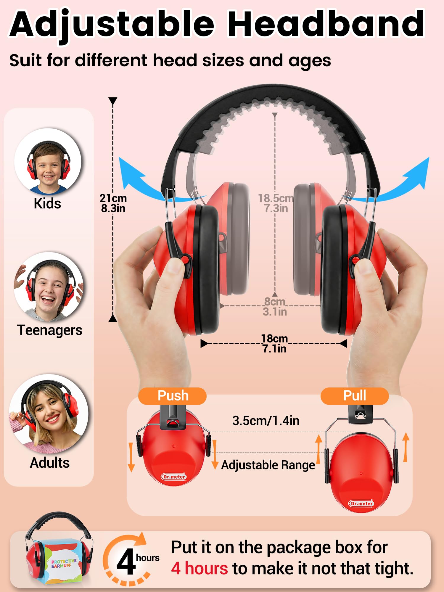 Dr.meter Noise Cancelling Headphones for Kids Toddlers Adults, Red Earmuffs view 6