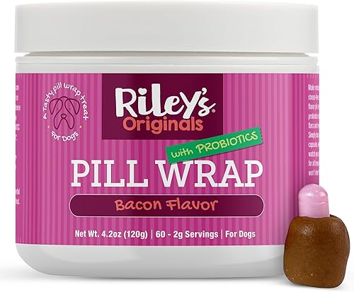 Riley's Pastillero para perros con probióticos, deliciosa pasta de píldoras con sabor a tocino para perros, envuelve pastillas, cápsulas y tabletas
