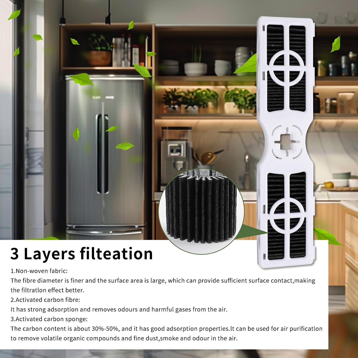 3 Pcs PureAir AF-2 Refrigerator Air Filters for Frigidaire Compatible with FRGPAAF2, Fits Models FRFS2823AS, FRFS2823AW, FRFS282LAF, GRMG2272BF, PRFS2883AF