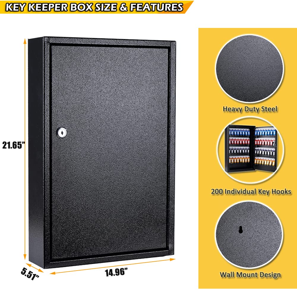 Key Lockbox 200-Key Steel Storage Cabinet - Lockable Key Organizer With ...