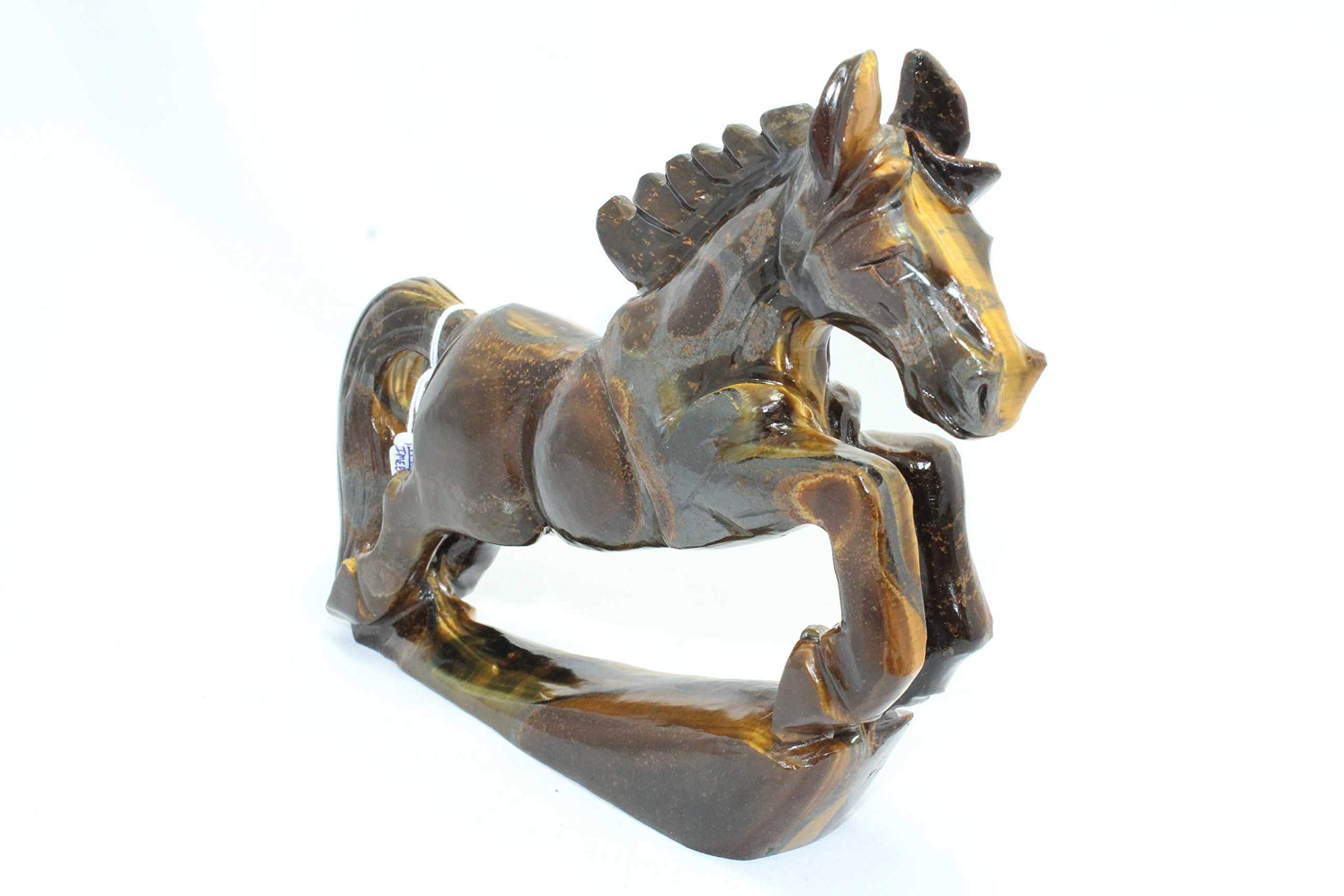 Statuette de cheval en œil de tigre Rajasthan gems : le cadeau idéal en pierre naturelle marron