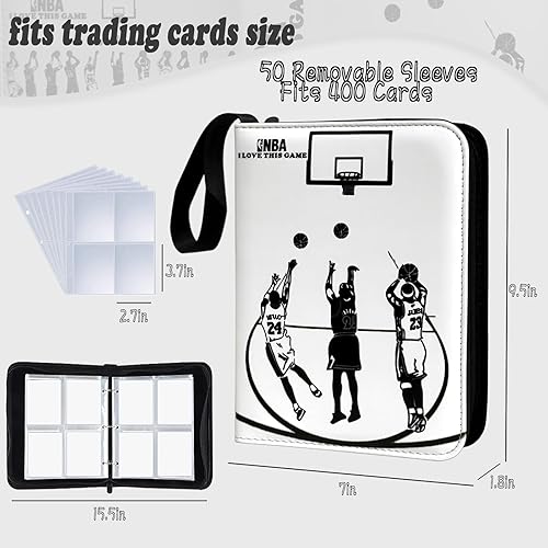 Miniatura 3 de Carpeta de tarjetas de baloncesto  Álbum de tarjetas de intercambio de 4 bolsillos de capacidad para 400 unidades, carpeta con 3 anillos, piel