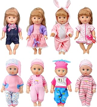 WONDOLL 8-Sets Alive Baby-Doll-Clothes for 10 inch Baby Dolls 8-12 inch Handmade Clothing Lovely Hat Dress and Outfits Accessories Christmas Birthday for Little GirlNo Doll